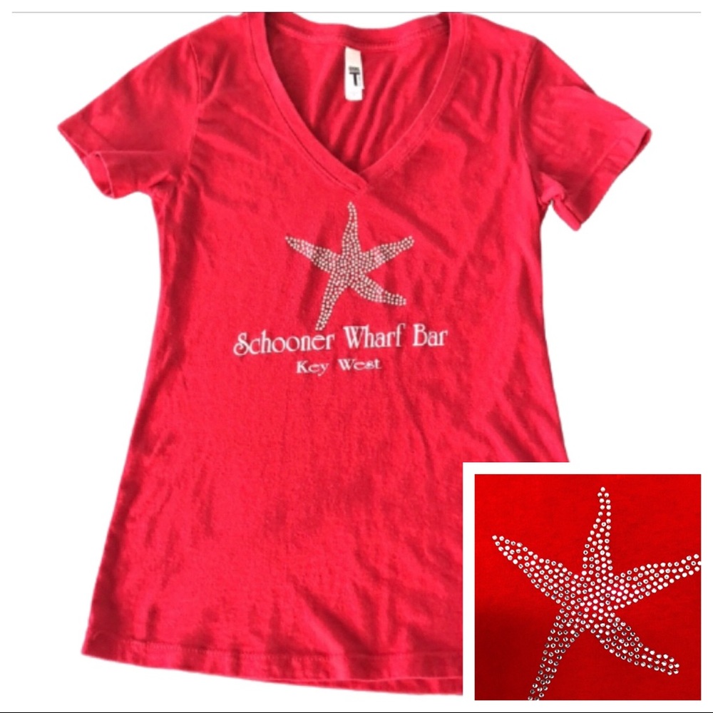 SCHOONER WHARF BAR KEY WEST • STARFISH RHINESTONE T SHIRT • Sz S